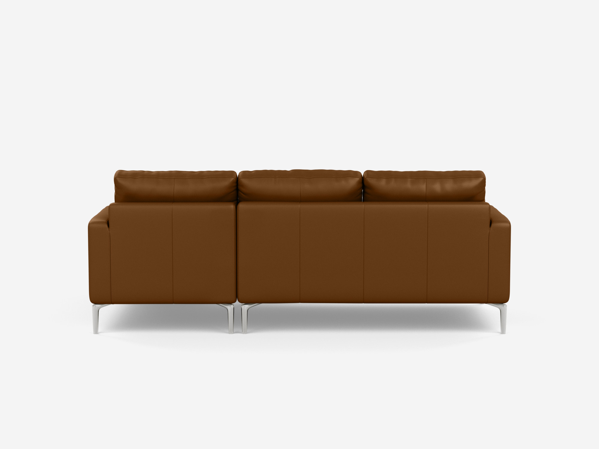 Back view of the Eve mid century sectional in brown leather with right chaise